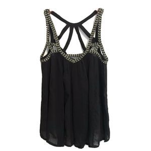 Vanessa Virginia Cut Out Gauze Tank Top 8 Black